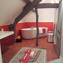 salle de bain rouge carreau ciment
